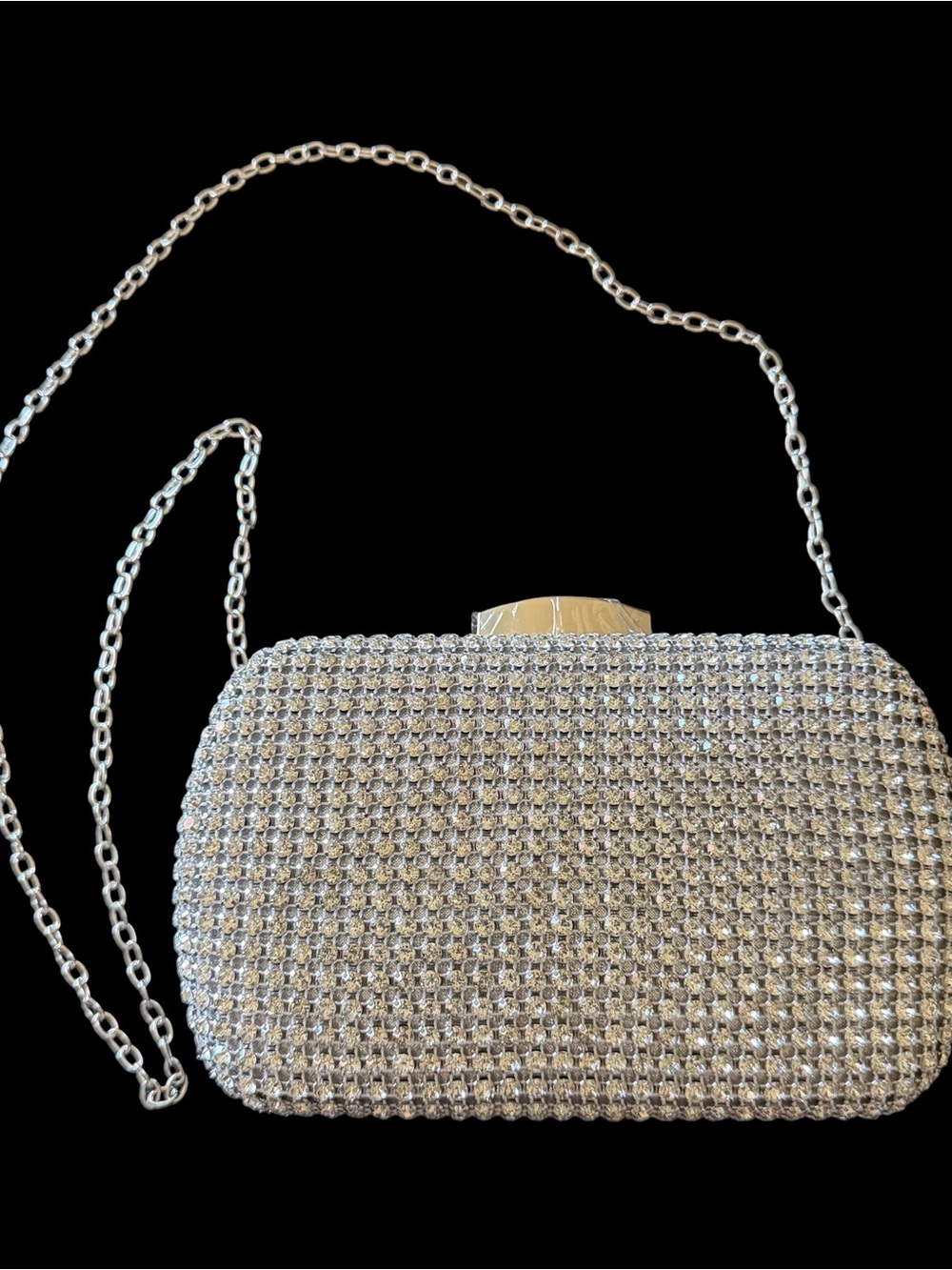 NWT-Silver Crystal Evening Clutch with Chain Strap